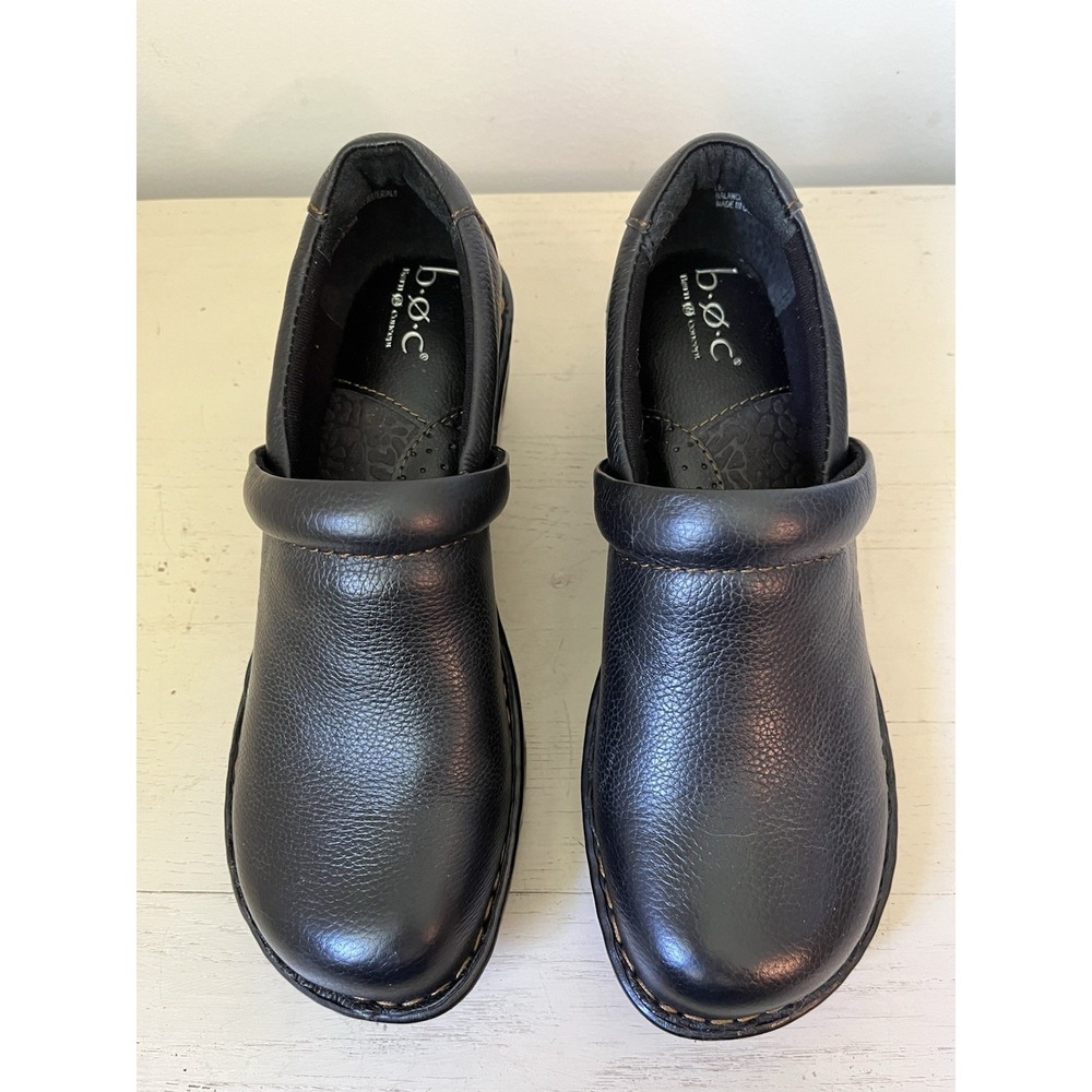 BOC Born Concept Black Leather Peggy Clog Wedge Slip-On Size 9 Women's Comfort